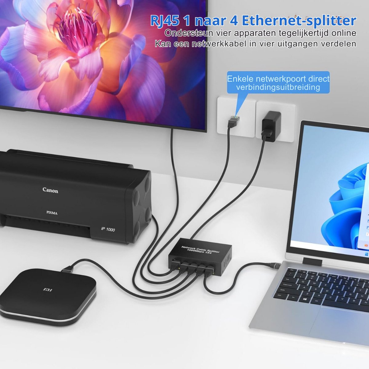 LAN-switch 1 naar 4 1000 Mbit/s, ethernet switch met 4-poorts RJ45, LAN