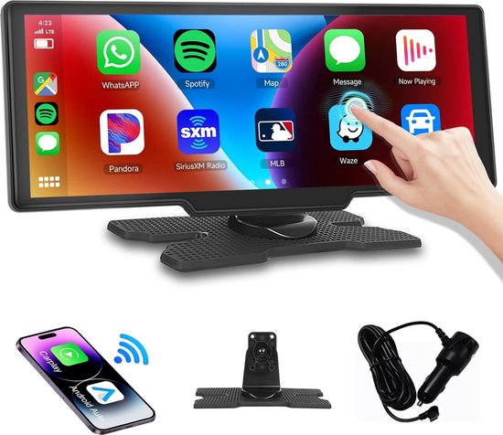 Podofo Draadloze Carplay Autoradio 1Din met 7'' Uitschuifbaar Display Handmatig Scherm Draadloos Android Auto Bluetooth 5.1 FM 2USB/AUX/SD/Stuurbediening met Achteruitrijcamera Stuurbediening