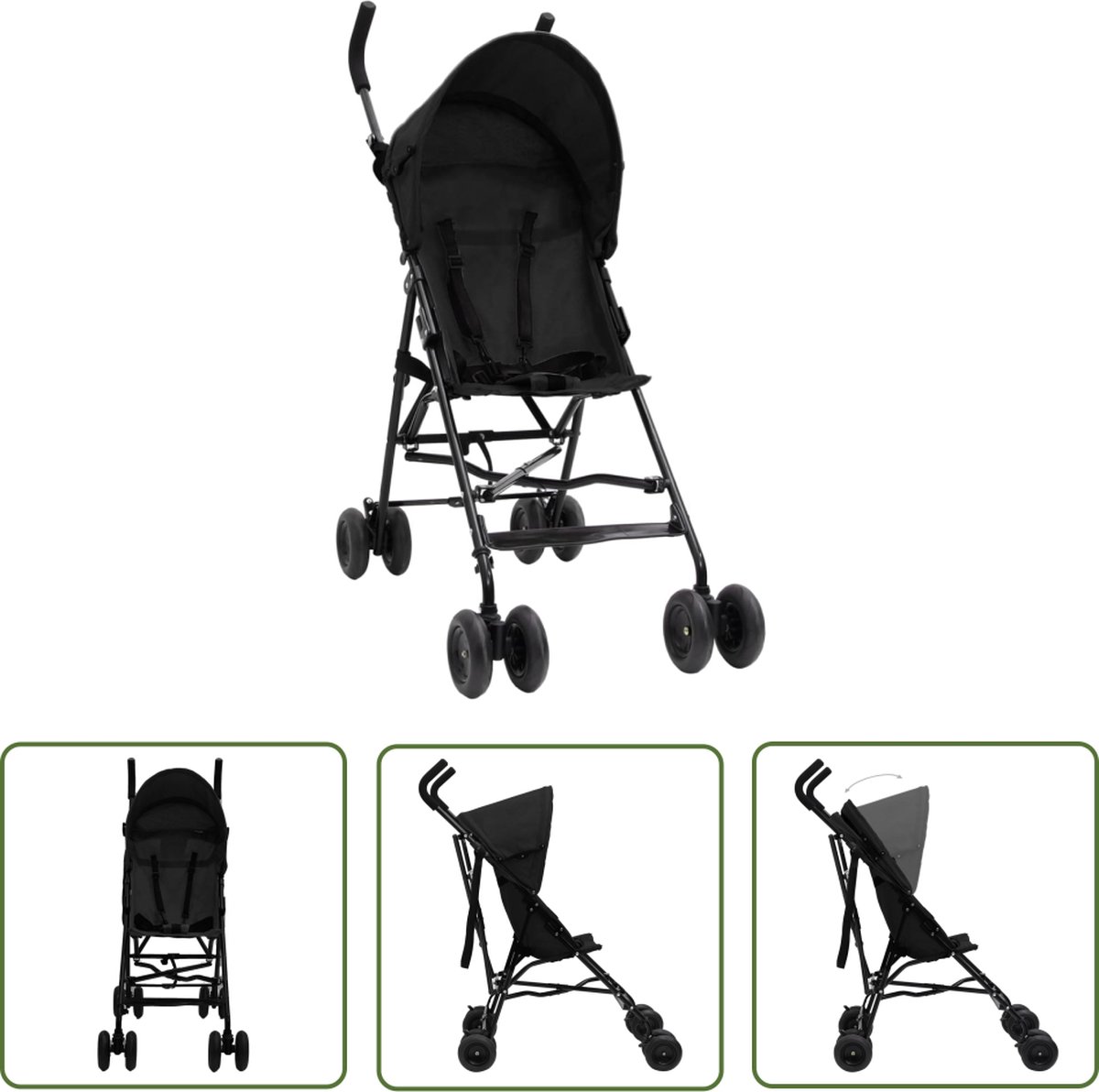 The Living Store Buggy Kinderwagen - 43x64x97 cm - Staal en Linnen - Antraciet/Zwart