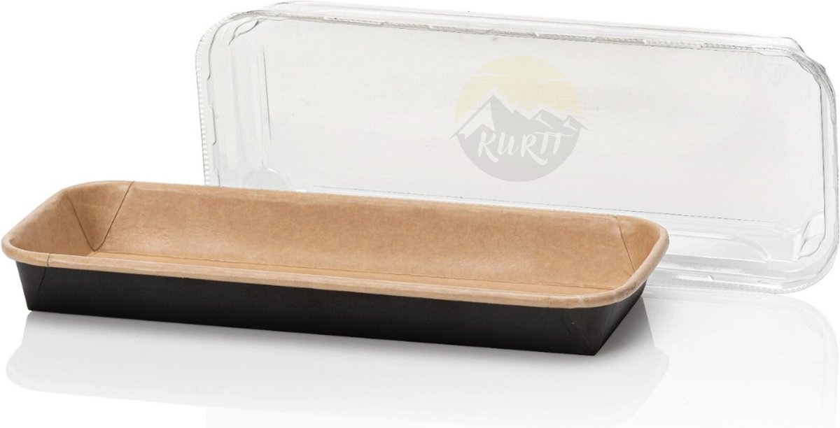 KURTT Primeline sushi tray 221x91x24 mm + RPET deksel, sushi schotel, dessertbord, snackdoosje bewaardoos vershouddoos met deksel