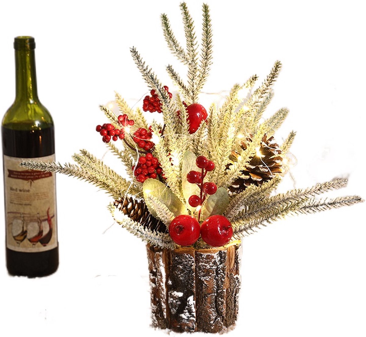 Premium Mini Kerstboom set ( met een ster Kerstboomhanger )-met wooden bottom- kunstKerstboom voor tafel- Kleine Kerstboom - Tafelkerstboom - Kunstzinnig versierd - voor Kerstdecoratie - 35CM