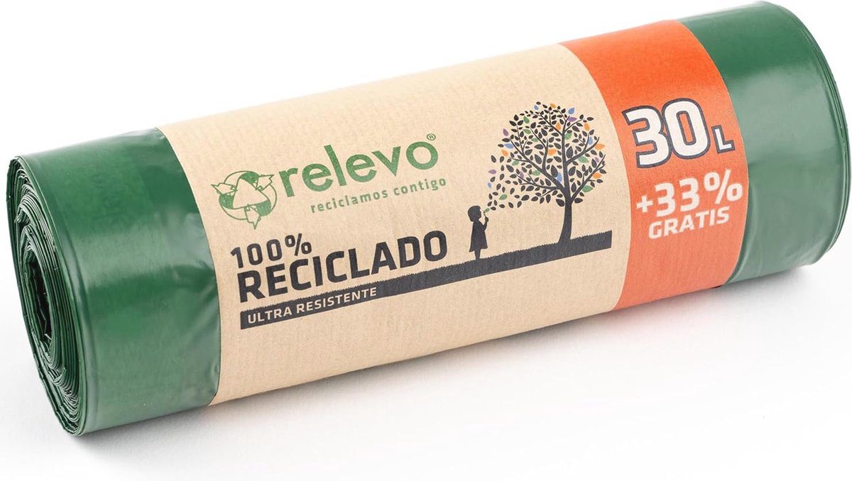 100% gerecyclede vuilniszakken - Extra Sterk - 30 L - 20 Stuks