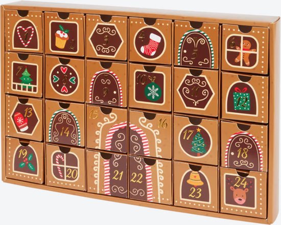 Adventskalender om te vullen - 24 Vakjes - Kerst - Aftellen naar Kerstmis - Gingerbread - Vul je eigen adventskalender