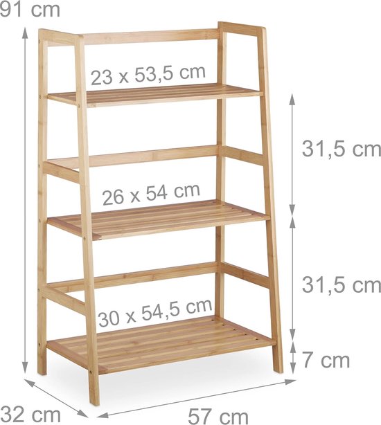 Smal bamboe rek met 3 vakken voor boeken en badkamer, 91 x 57 x 32 cm | bol