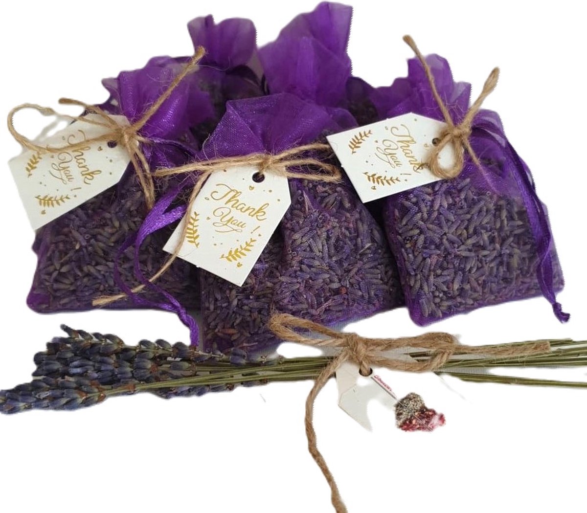 Bonheur de Provence® - geurzakje gevuld met biologische lavendel - 10 paarse organza zakjes met bedankje - cadeau - huisparfum