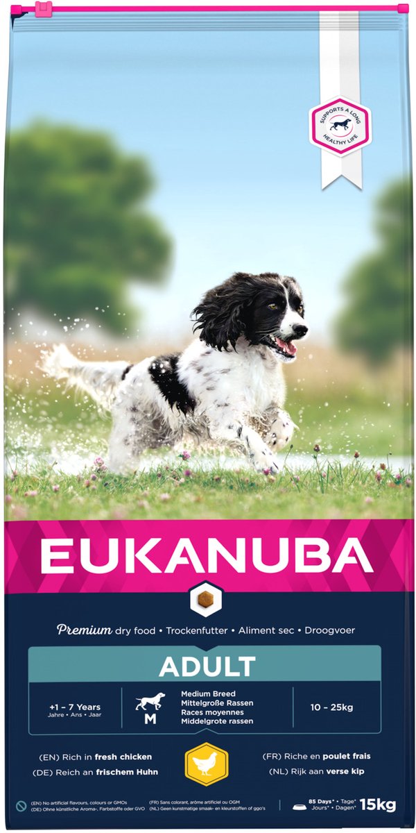 Bol.com Eukanuba Active Adult Medium Breed Kip - Hondenvoer - 15 kg aanbieding