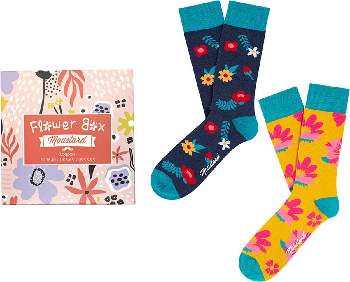 Moustard grappige sokken giftbox flower unisex