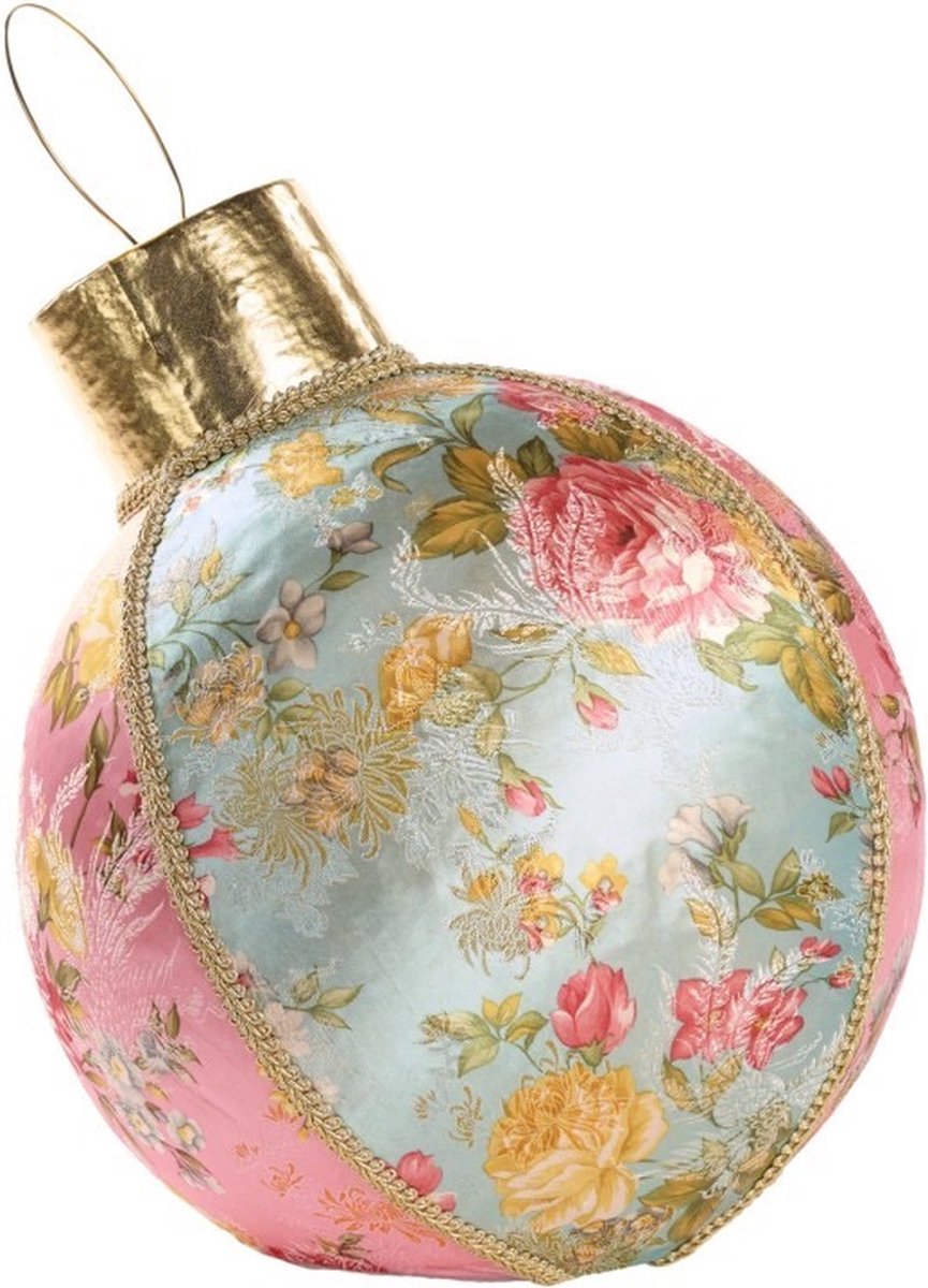 Goodwill - Broc. Floral Xmas ball - 40 cm - textiel/polyresin - roze/goud/lichtblauw