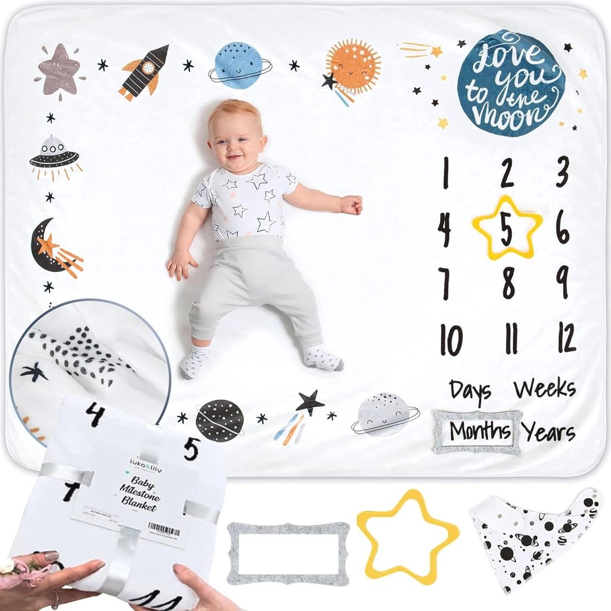 Goedkoopste Baby Mijlpaaldeken voor Jongens - 152,4 x 101,6 cm - Ultrazachte Deken voor Pasgeborenen - Ruimte Thema - Perfect als Cadeau voor Babyshowers