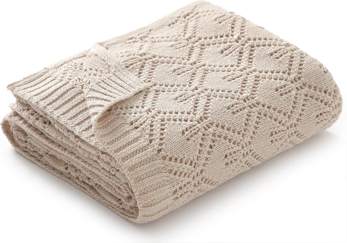 Goedkoopste Convertible Baby Blanket 100 Cotton Knitted for Newborns 90x70cm Beige