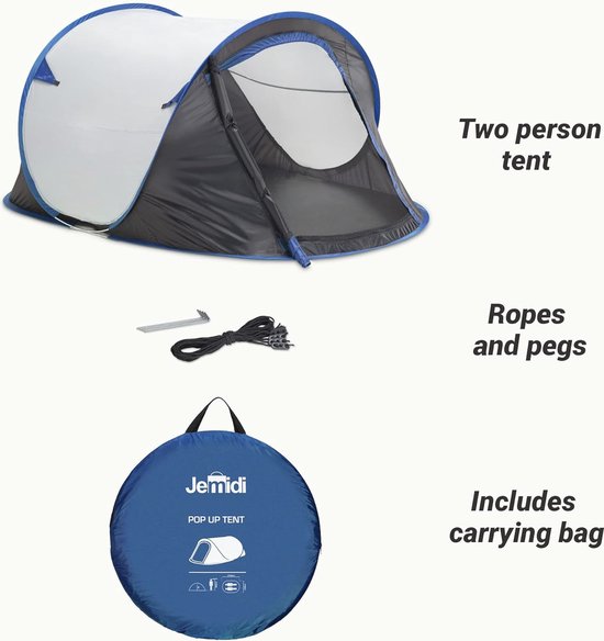 Tweepersoons Pop-up Tent - Ideaal als Festival- en Kampeertent - Lichtgewicht en Snel Op te Zetten in Verschillende Kleuren van Tweepersoons. — afbeelding 3