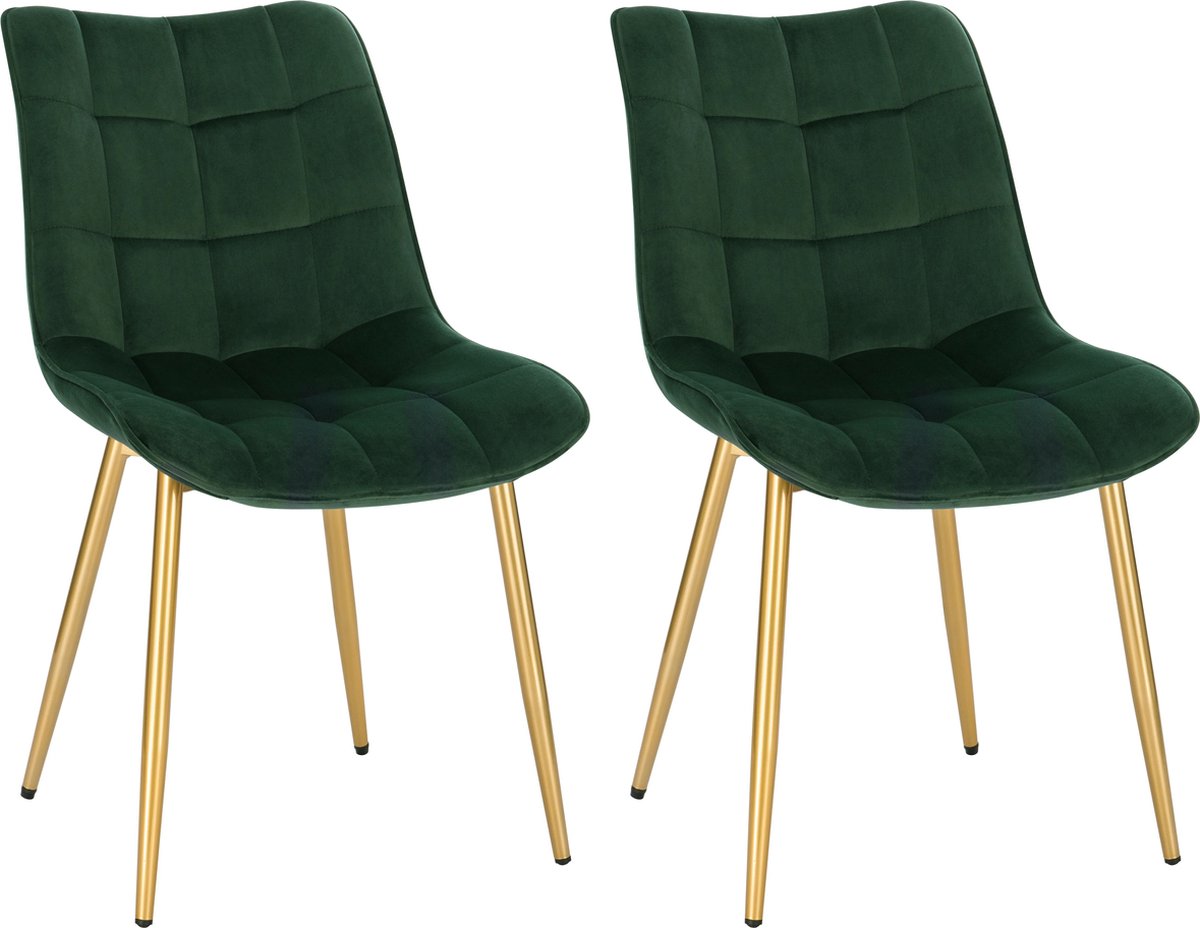 DHN Set van 2 Stoelen - Groen Velvet Stoelen - 2 Eetkamer stoelen - Set van 2 keukenstoelen - Woonkamer Fluwelen Stoelen - Groen - Anti Slip