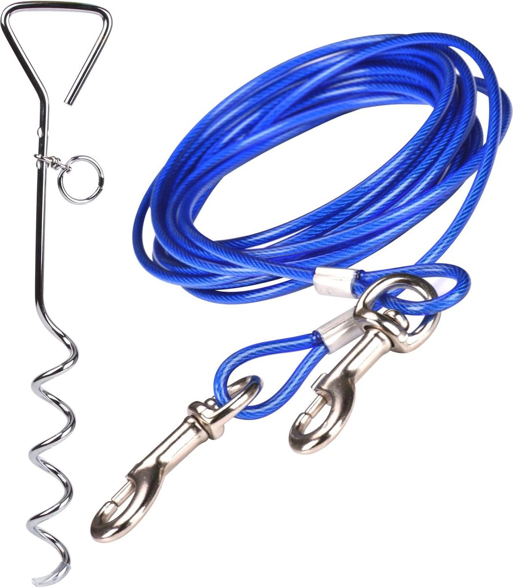 Goedkoopste Kabel voor Honden met Spiral Stake - Roestvrij Staal, 3m / 5m / 10m - 360 Graden Bevestiging voor Tuin en Camping