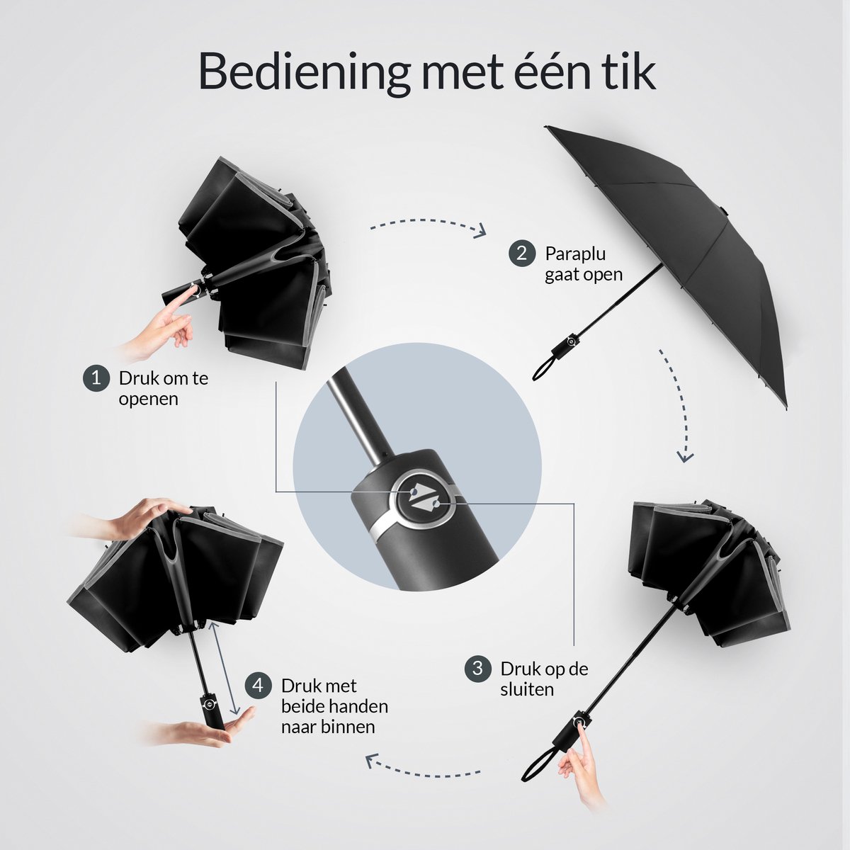 Nohrd Stormparaplu - Zwart - Paraplu Opvouwbaar - Stormbestendig 108 km/h - Stormparaplu's - Automatisch In- en Uitklapbaar - Reflecterend - Paraplu's - Incl. Beschermhoes — cadeau in Cadeau-ideeën - foto 7
