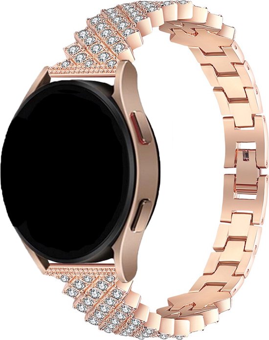 Bijoux de rechange de 20 mm pour femme – Or rose – Bracelet en métal délicat avec diamants et strass, adapté pour Samsung Galaxy Watch 7/6/5/ Pro /4/3/ Active 2 – Polar Ignite/Unite – Huawei