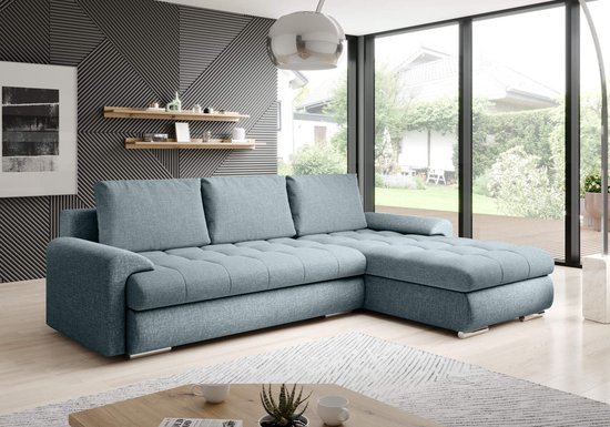 hoekbank kyoto- blue- lounge universeel- hoeksalon met bed en opbergruimte- zetelsenbedden
