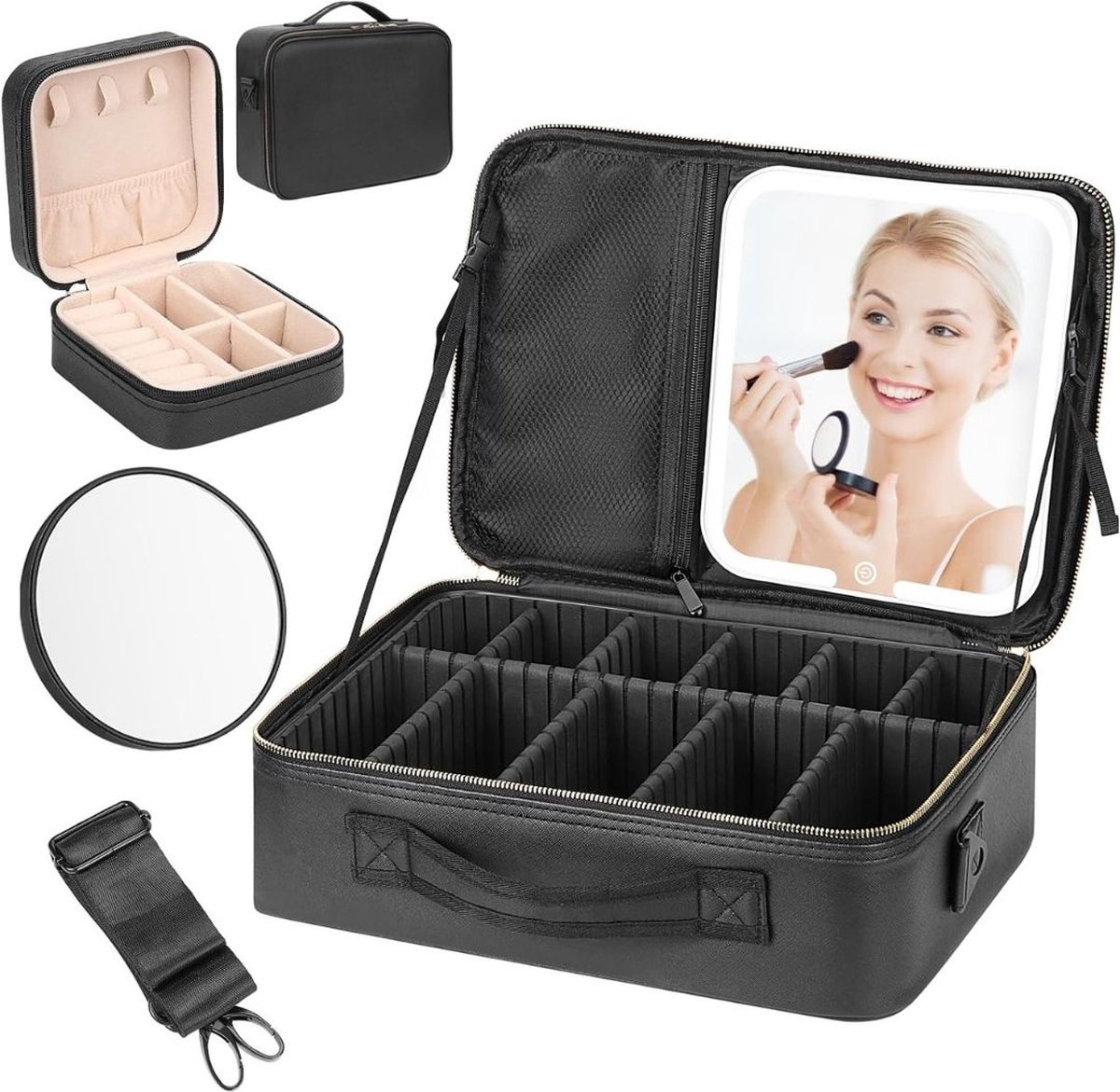 Goedkoopste Visagie Koffer - Cosmetica Koffer Met Spiegel - Kapperskoffer - Make-up Koffer met Verstelbare Vakken – Pedicure en Nagelstyliste Beauty Koffer – Kapperstas – Waterdicht – Makkelijk Mee Te Nemen