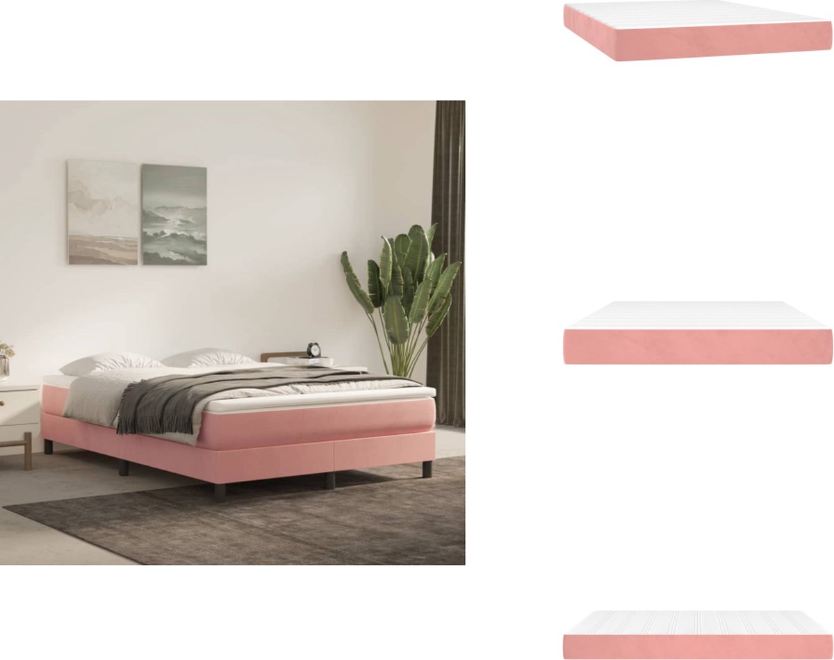 vidaXL Pocketveringmatras - Pocketveringmatrassen - Matras - Pocketvering Matras - Pocketveringmatras 140x200x20 cm fluweel roze