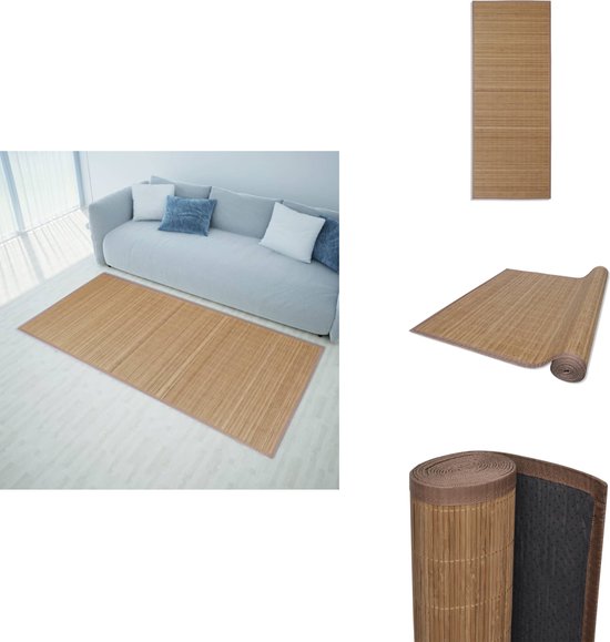 vidaXL Tapis en Bamboe - Marron - 80 x 200 cm - PVC antidérapant - Rebords en polypropylène - Tapis