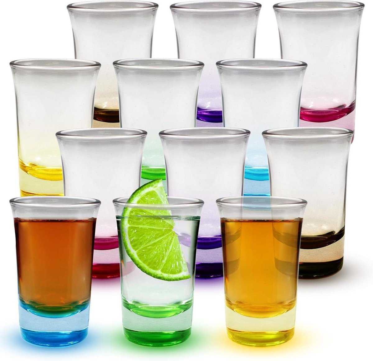 Gekleurde Shotglazen - Set van 12 - Zware Bodem - 50 ml - Jager Bomb Shots - Jello Shots - Tequila - Bar Glassware - Drinking Shots shotglaasjes plastic wegwerp