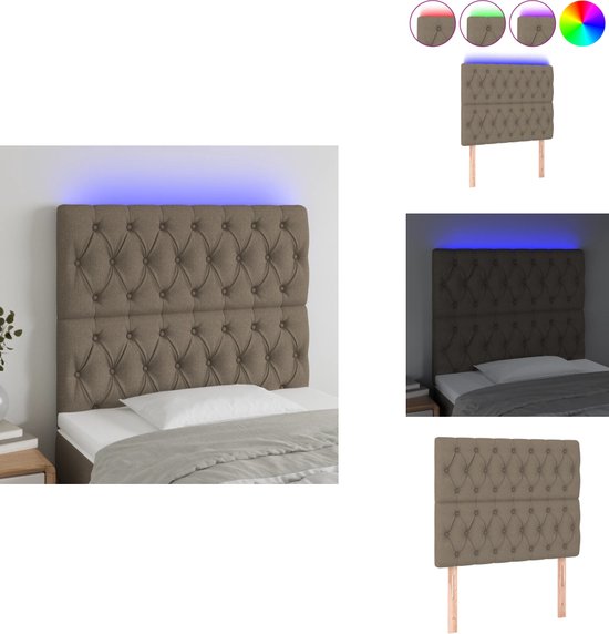 Tête de lit LED vidaXL - 90 x 7 x 118/128 cm - Tissu - Taupe - Lampe LED - Oreiller - Confort de couchage - Coin lecture