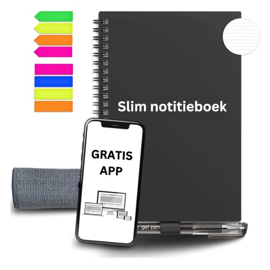 JB® Digitaal Notitieblok - Digitaal Schrijven - Digitaal Kladblok - Schrijfbord Uitwisbaar - Herbruikbare Notitieblok - Inclusief Pen/Zelfklevende Notities En Microvezeldoek - Met App Verbinding - A4 Notitieboek - Planner To-Do Lijst
