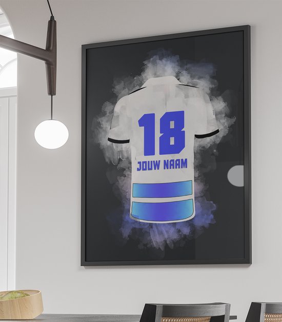 PEC Zwolle ingelijste poster met personalisatie - Met eigen naam en rugnummer - A4 formaat - 21x29.7 cm - Semi/ glossy papier - Voetbal shirt poster - Geïnspireerd op de kleuren van Zwolle en een beetje fantasie