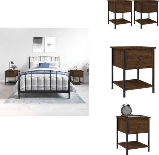 VidaXL Nachtkastjes 2 Stuks Bruin Eiken - 34x35,5x70 Cm Met Opbergruimte