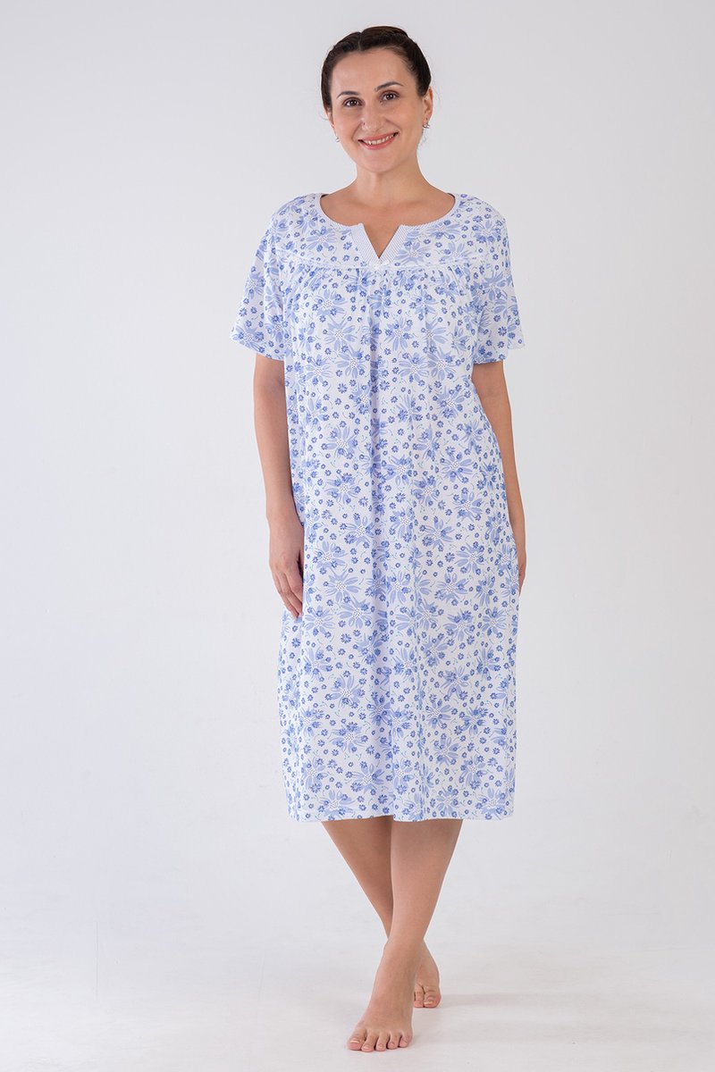 Vienetta Grote Maten Dames Nachthemd, Korte Mouwen, Blauw - 1XL