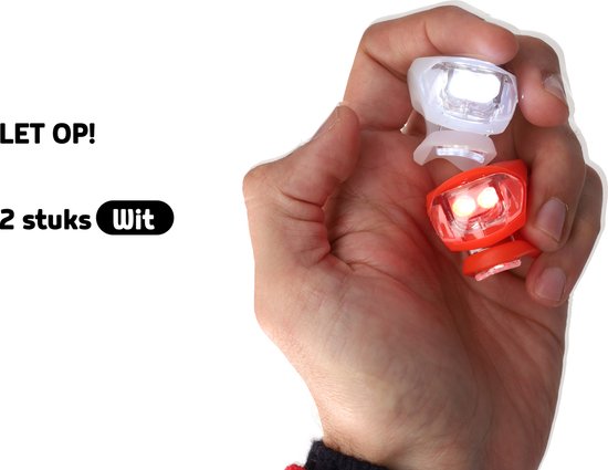 LED Fietsverlichtingsset voorlicht van 2 - waterdichte silicone lampen voor kinderen - Hardlopen verlichting - Wandelen verlichting - wit– Super Felle LED's - Twee Lichtstanden - Inclusief 2 CR2032 Batterijen — afbeelding 2