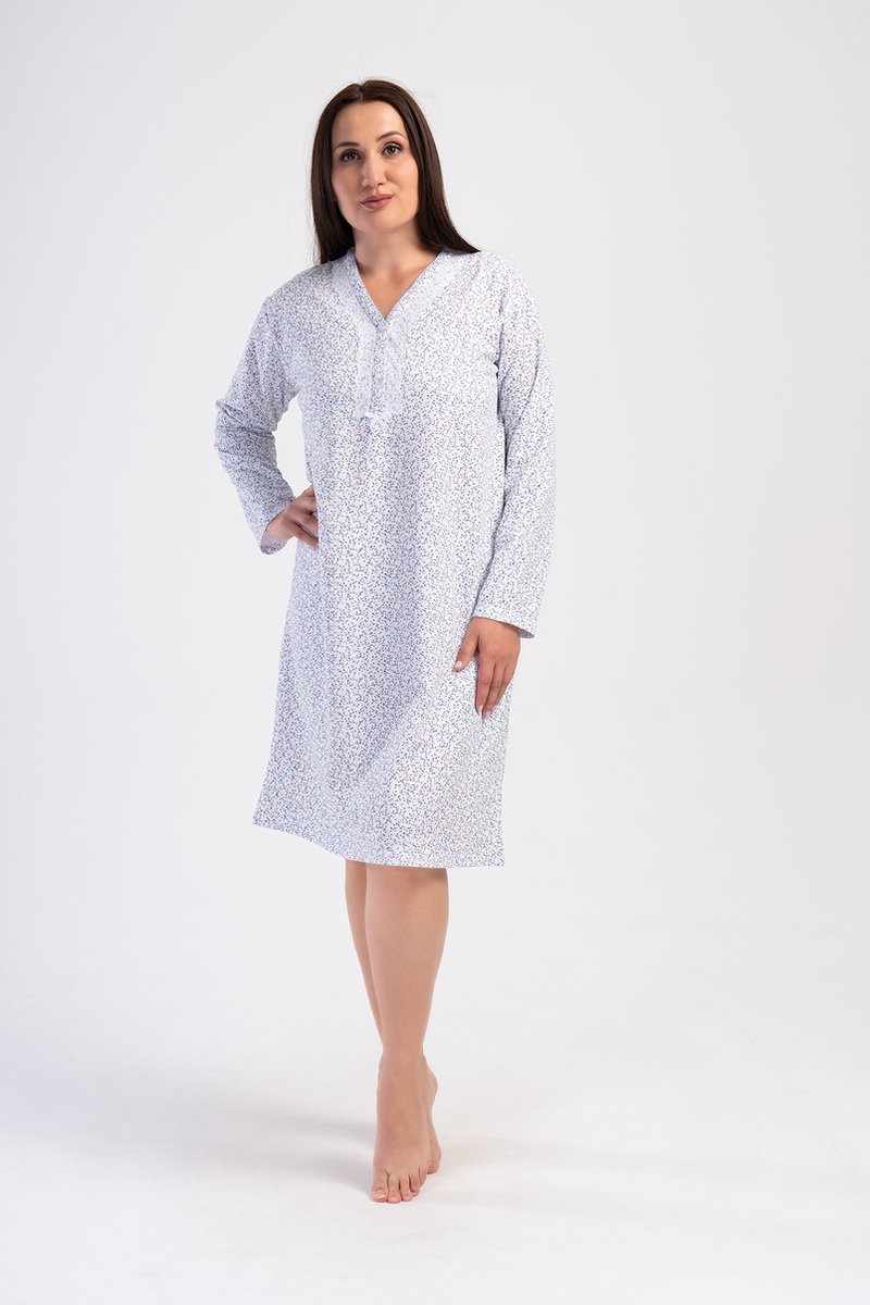 Vienetta - Grote Maten Dames Nachthemd, Lange Mouwen, Turkoois - 3XL