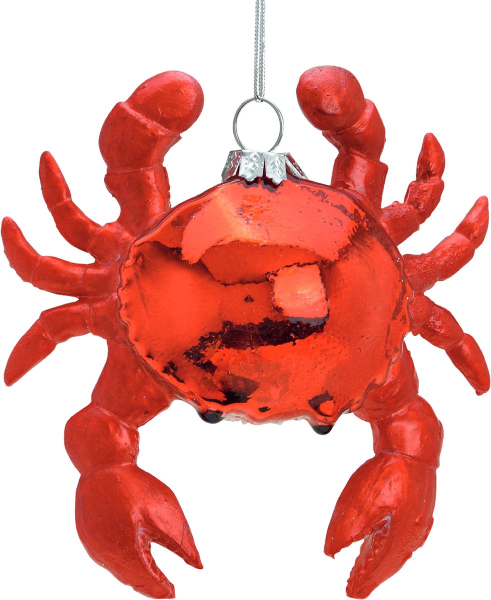Kersthanger Rode Krap - 10cm - Krap Kerstbal - Glazen Ornament Red Crab - Kerstboomversiering
