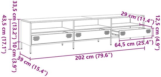 vidaXL - Meuble TV - 202x39x43,5 - cm - laminé à froid - acier - anthracite