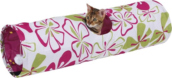 Tunnel pour Chat Fleurs - 25 x 90 cm - Joli Tunnel de Jeu pour Chats