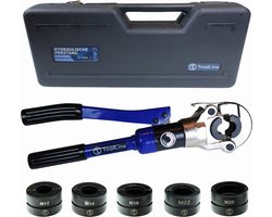 ToolLine® - Perstang M-set (hydraulisch) - 5 gehard stalen M12 - M15 - M18 - M22 - M28 persbekken - Perstang waterleiding - Geschikt voor Bonfix - RVS - stalen en koperen leidingen