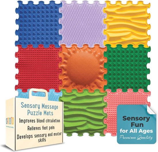 Foto: Stimulerende regenboog massage puzzle mat set 9 stuks voor motoriek en ontwikkeling