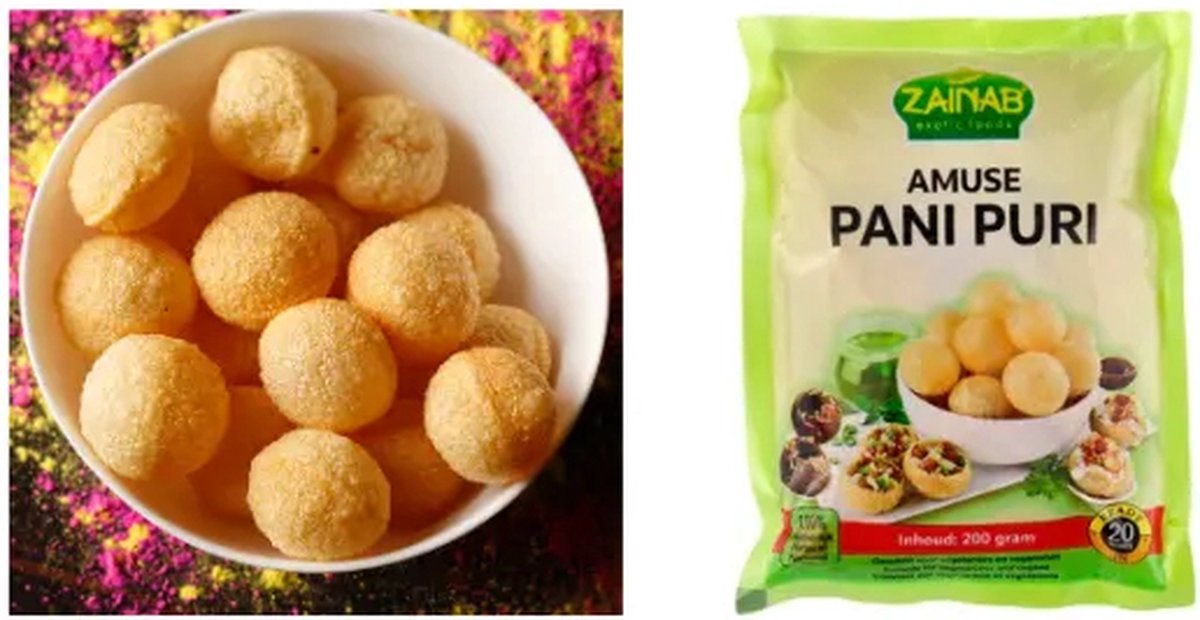 Zainab | 20 x 200 gram Pani Puri | Indiaase snack-amuse | deegballetjes om te vullen | vegan | multipack