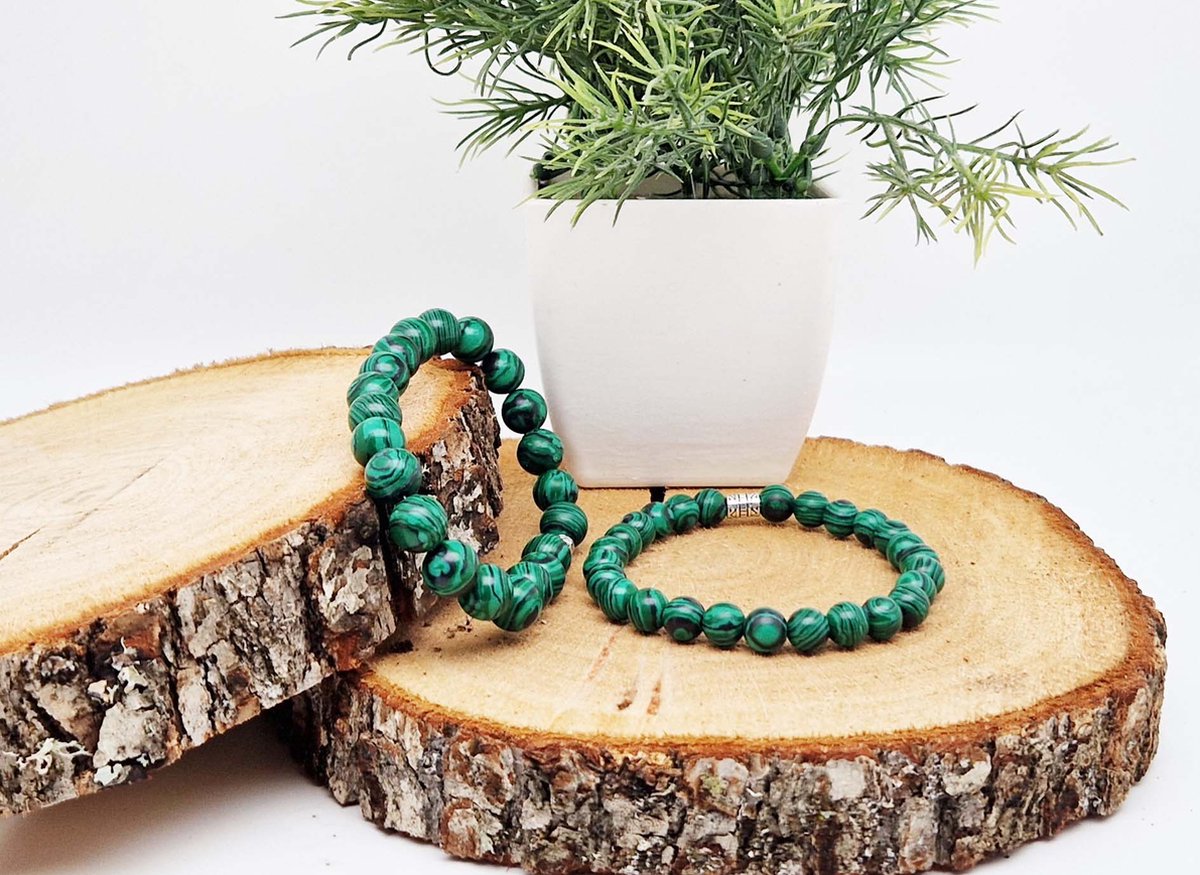 Malachiet armband - Handgemaakt van natuursteen - 8 mm kralen - 20 cm