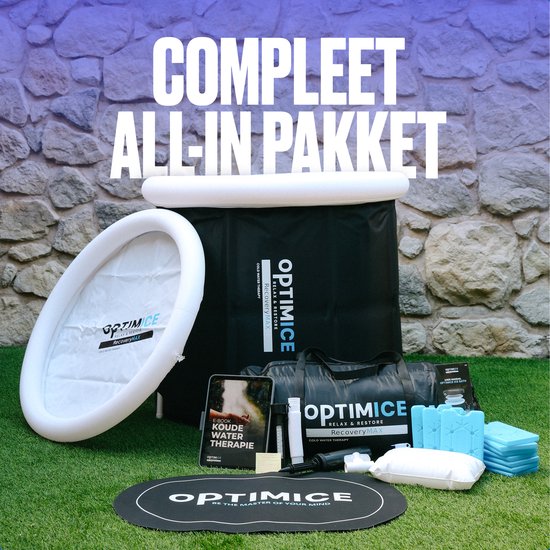 OPTIMICE IJsbad All in Pakket - Inclusief Koelelementen, E-Books (Koudwater Therapie, Meditatie, Ademhaling), Thermometer & Draagtas - Zitbad - Wim Hof - Ice Bath - Opvouwbaar en Inklapbaar