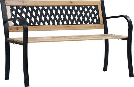 vidaXL Banc de jardin - Bois Massief et acier - 120 x 53 x 77 cm - Motif à carreaux - Banc de jardin