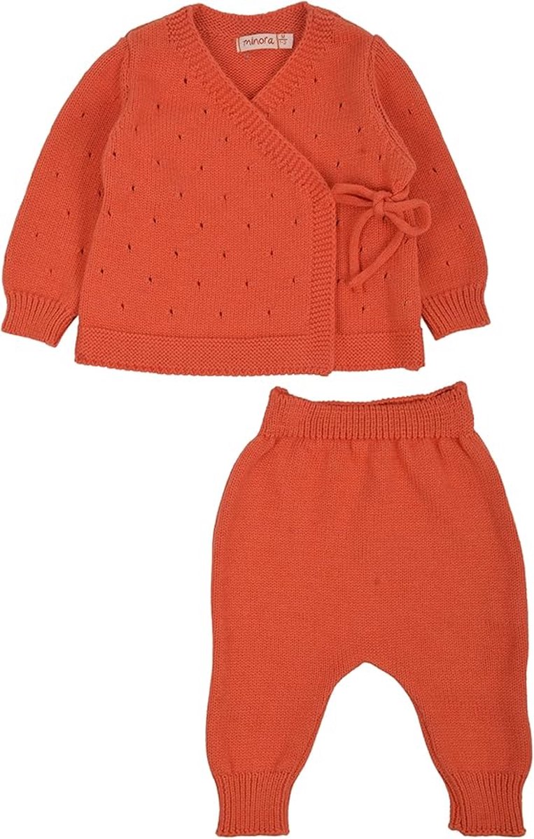 Minora Newborn Baby Kleding Set - Jongens en Meisjes - Winterbroek en trui- 9/12 Maanden- Kraamcadeau - Babyshower-Newborn tweedelige set -Orange-koningsdag kleding- Sinterklaas