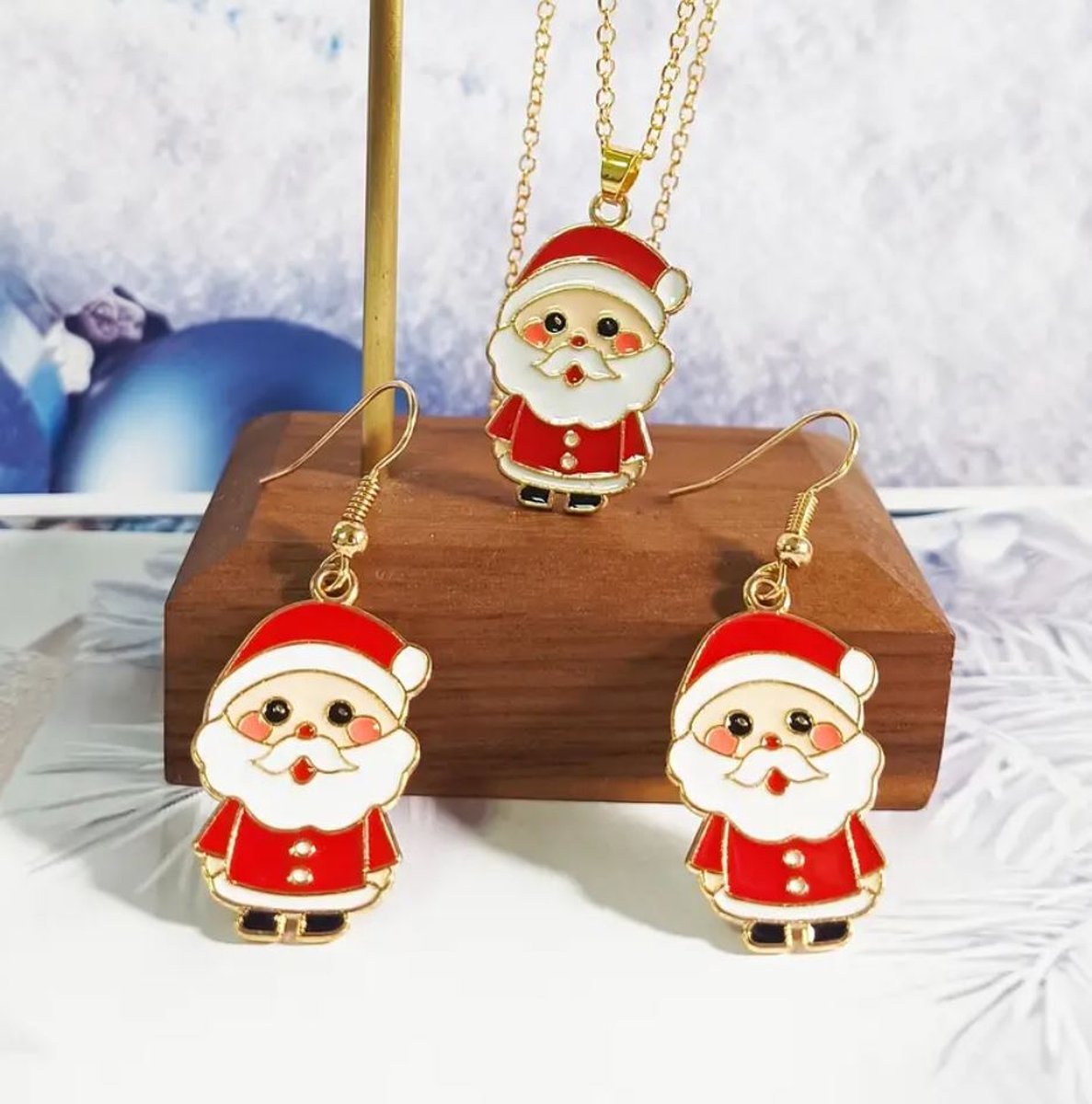Sieradenset ketting + oorbellen kerstman