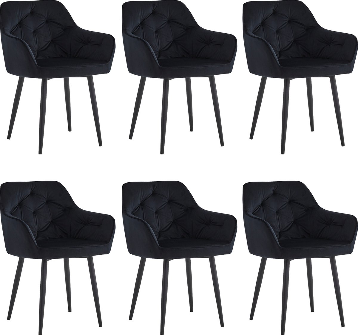 Colenis® - Iris Eetkamerstoel - Zwart - Set Van 6 - Fluweel - Velvet - Design - Met armleuning