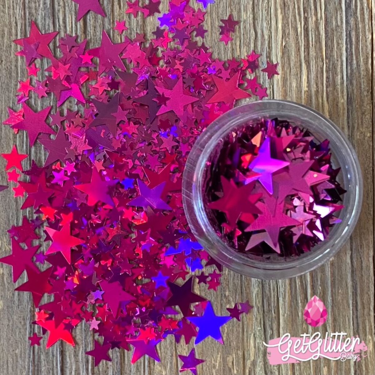 GetGlitterBaby® - Roze Sterren Chunky Festival Glitters Sterretjes voor Lichaam en Gezicht / Bio Vegan Biodegradable Biologische Face Body Glitter Jewels - Pink / Fel Roze
