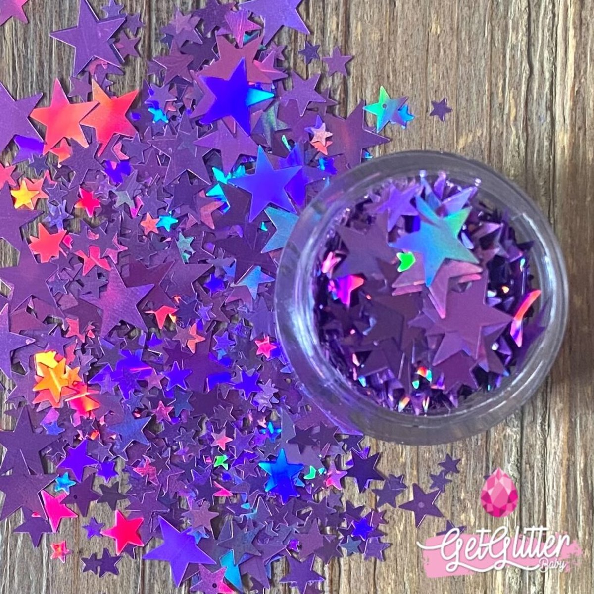 GetGlitterBaby® - Paarse Sterren Chunky Festival Glitters Sterretjes voor Lichaam en Gezicht / Bio Vegan Biodegradable Biologische Face Body Jewels Glitter - Paars / Purple