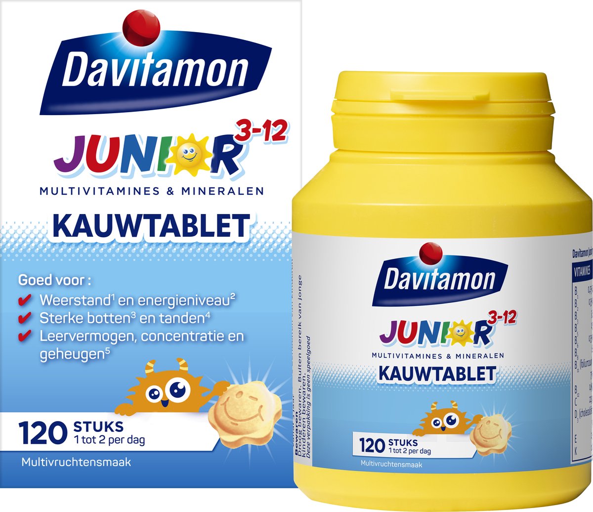 Goedkoopste Davitamon Junior 3 Kauwvitamines - Multifruit - 120 tabletten