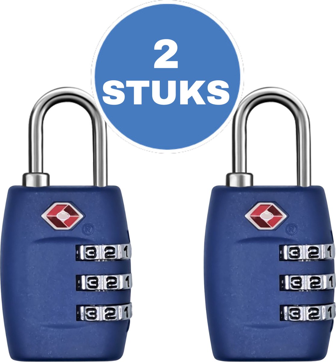 Kofferslot - 2 stuks - Hangslot - Cijferslot - 3 Cijfers - TSA Gecertificeerd - Donkerblauw