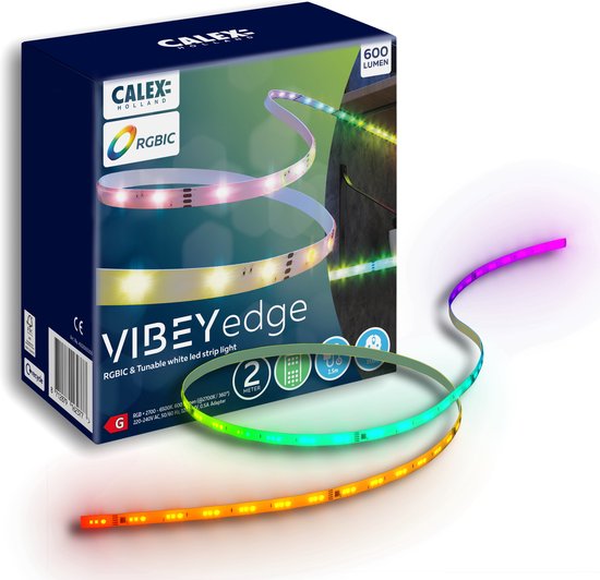 Foto: Calex vibey led strip 2 meter voor binnen rgbic warm wit licht inclusief afstandsbediening