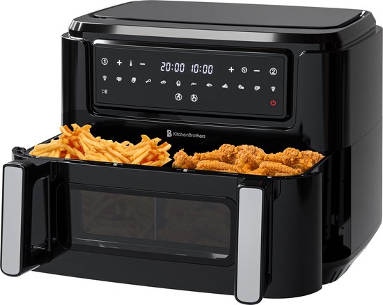 Foto: Kitchenbrothers airfryer xxl dual zone 9l 2400w heteluchtfriteuse snackverdeler 50 c tot 200 c 10 kookprogramma s zwart