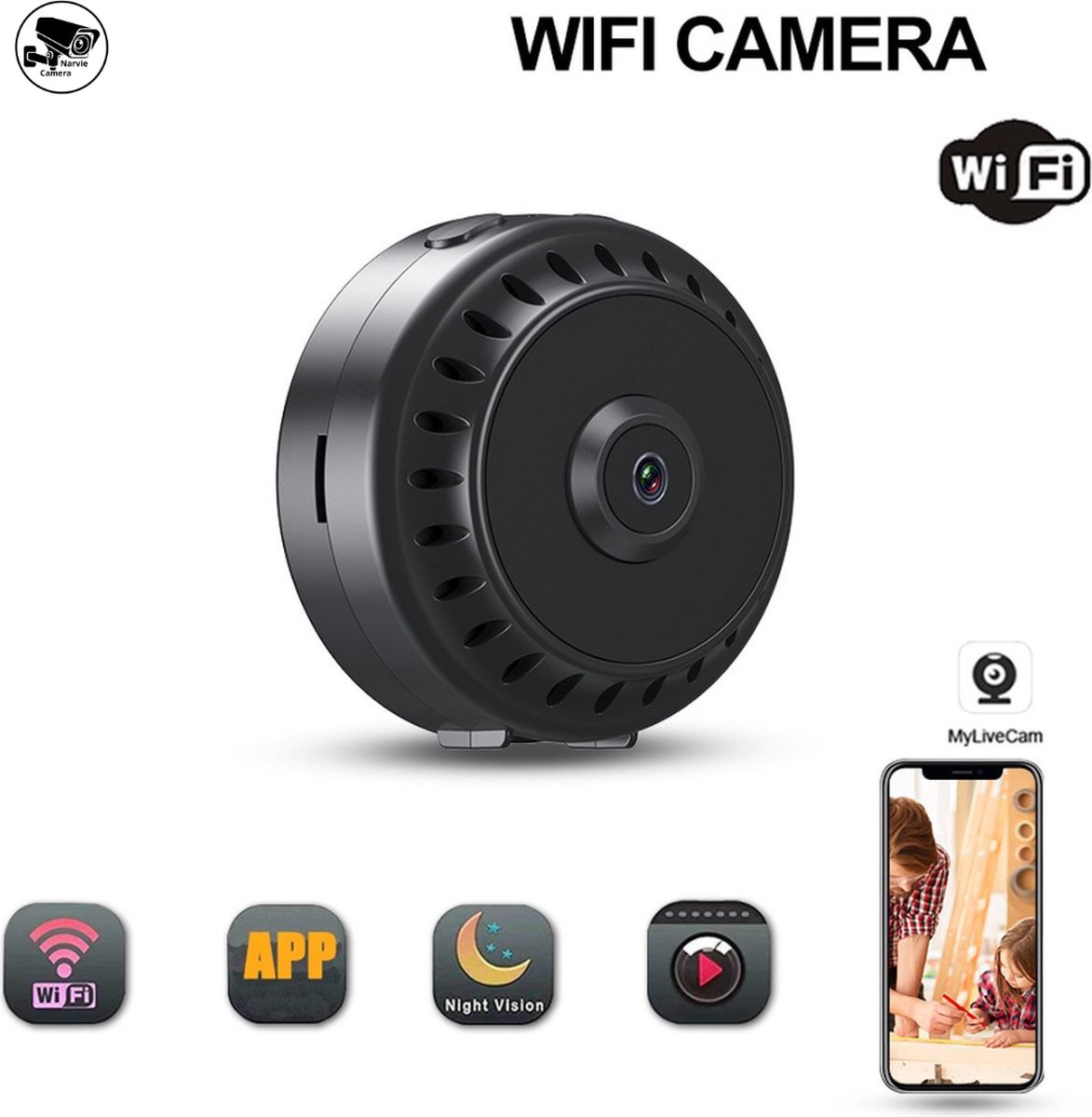 Narvie Mini Camera 1080p - Spy Camera Wifi met App - Verborgen Camera Beveiliging - Spionage Camera - IP Bewakingscamera - Geheime Camera